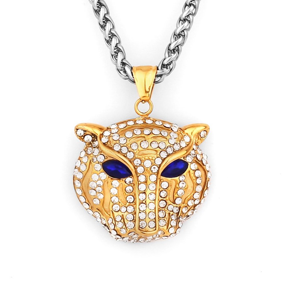 "Gold Diamond Blue Eye Panther Stainless Steel Pendant Necklace, GP1231067 - Picture 3 of 8